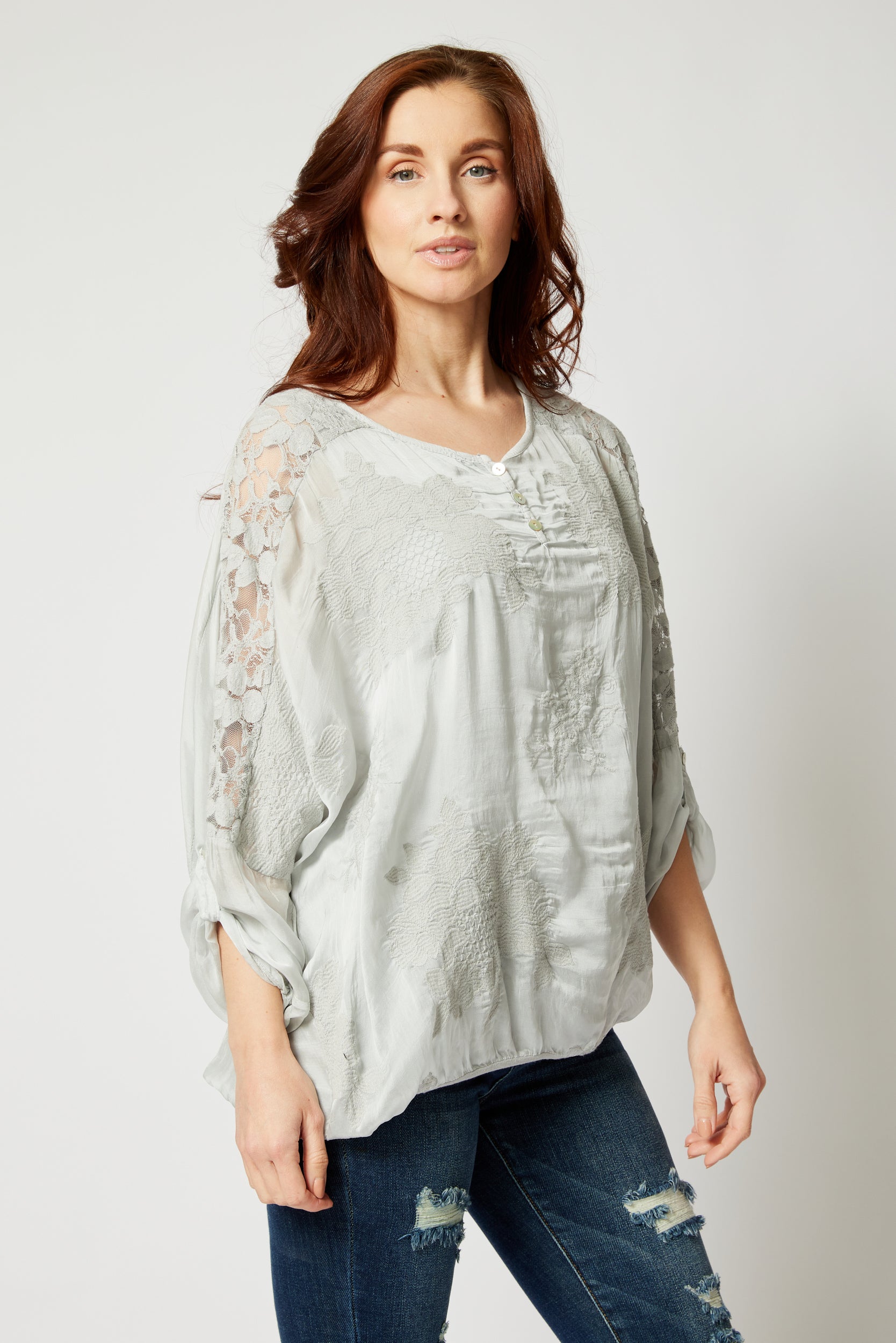 Italian Silk Tone On Tone Lace Top - Jacqueline B Clothing