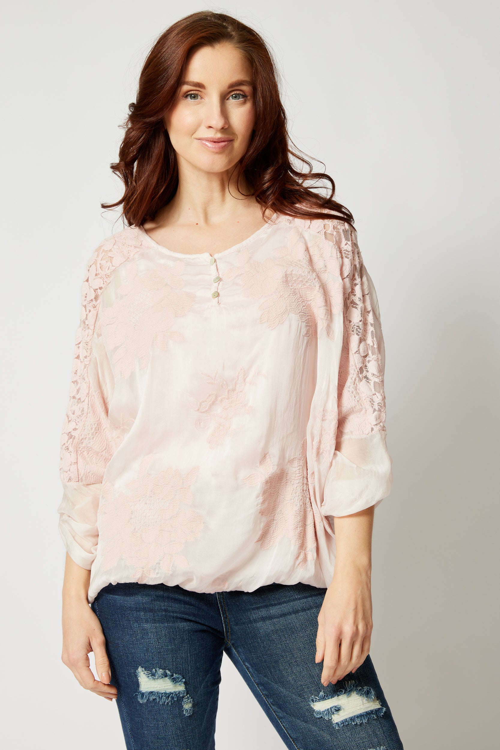 Italian Silk Tone On Tone Lace Top - Jacqueline B Clothing