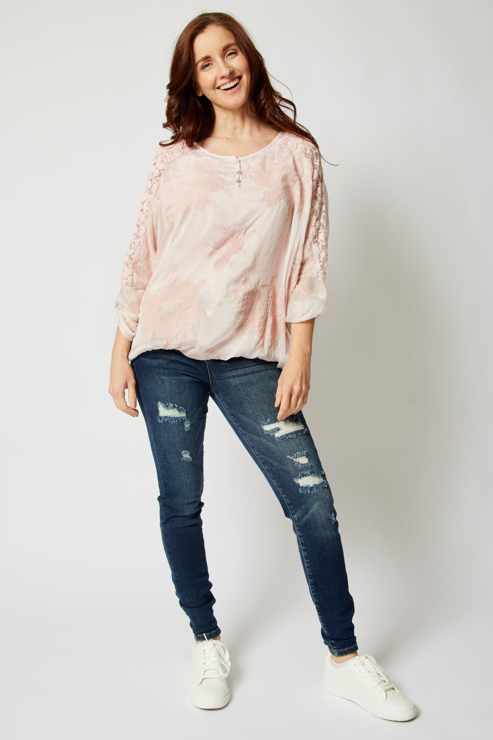 Italian Silk Tone On Tone Lace Top - Jacqueline B Clothing