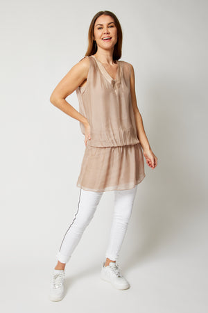 Italian Silk Sleeveless V-Neck Tunic - Jacqueline B Clothing