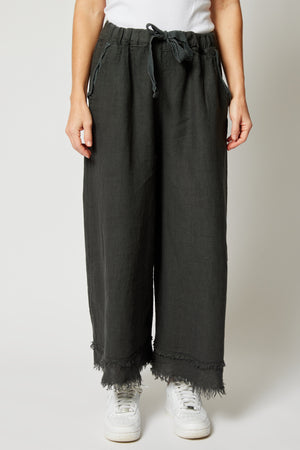 Linen Raw Edge Cropped Pant