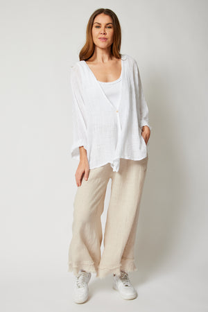 Linen Raw Edge Cropped Pant