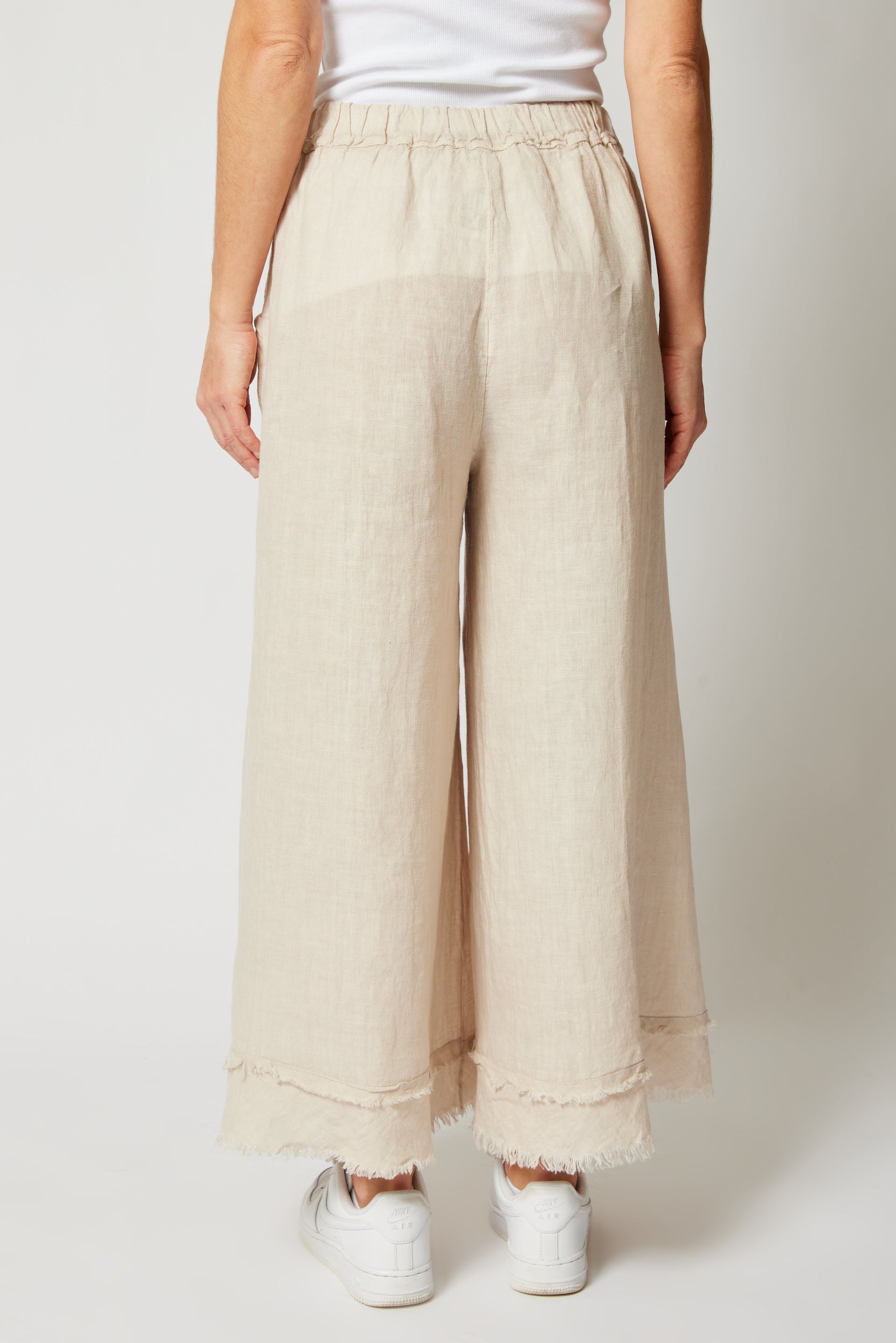 Linen Raw Edge Cropped Pant