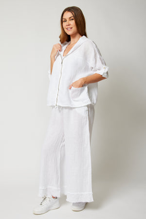 Linen Raw Edge Cropped Pant