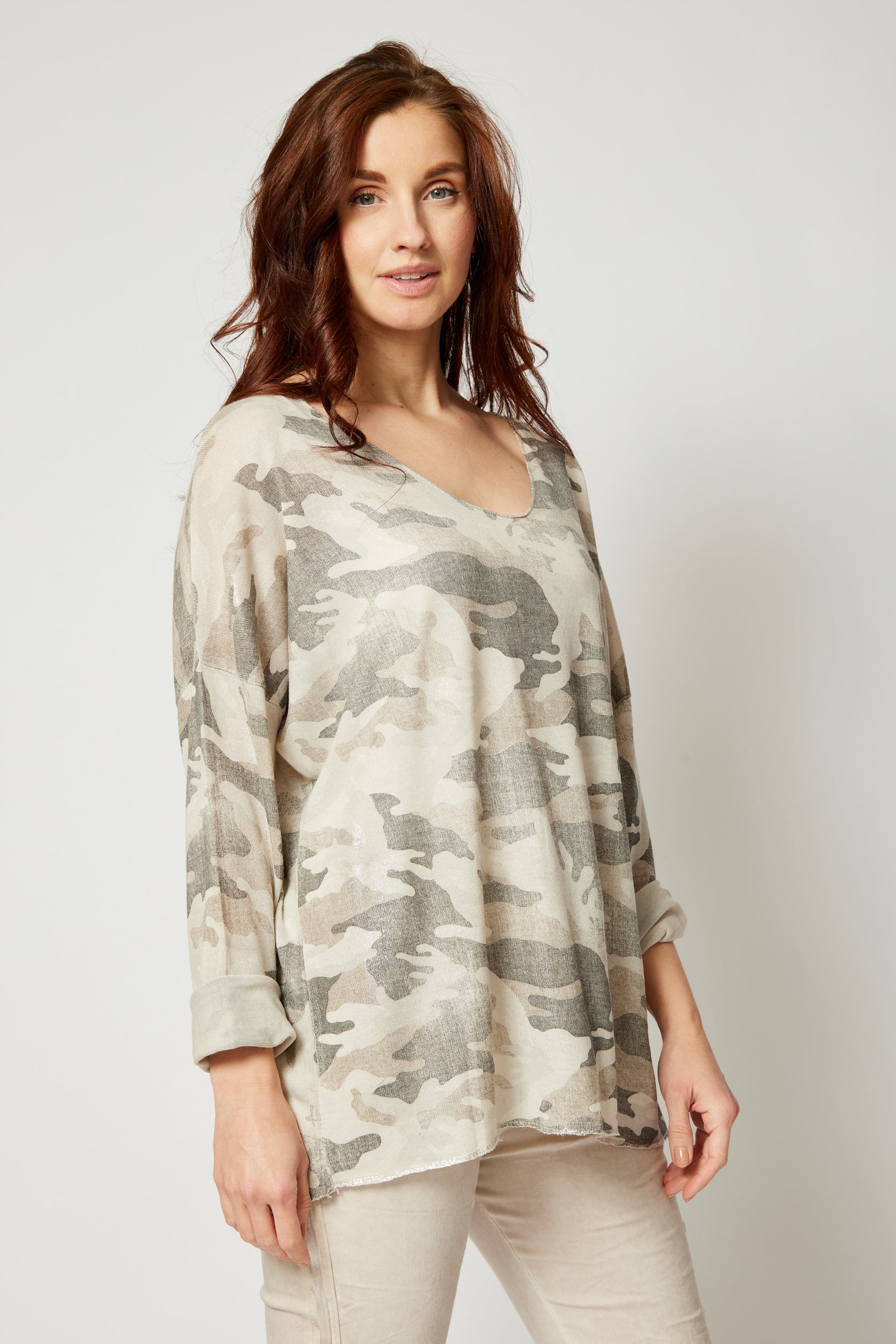 Long Sleeve Shimmer Camo Top (Four Colors) - Jacqueline B Clothing