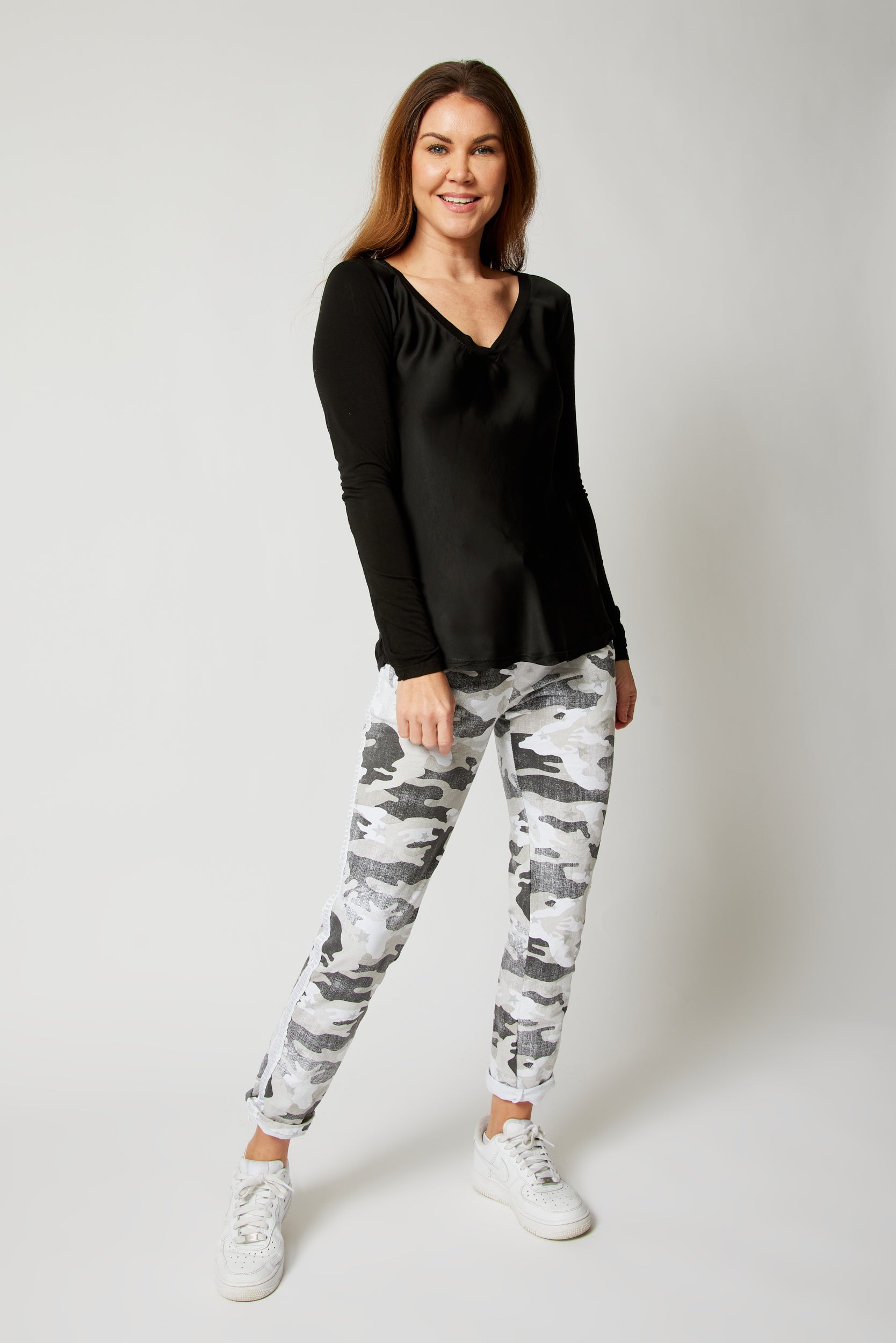 Long Sleeve Fitted Satin Tee (Four Colors) - Jacqueline B Clothing