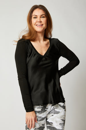Long Sleeve Fitted Satin Tee (Four Colors) - Jacqueline B Clothing