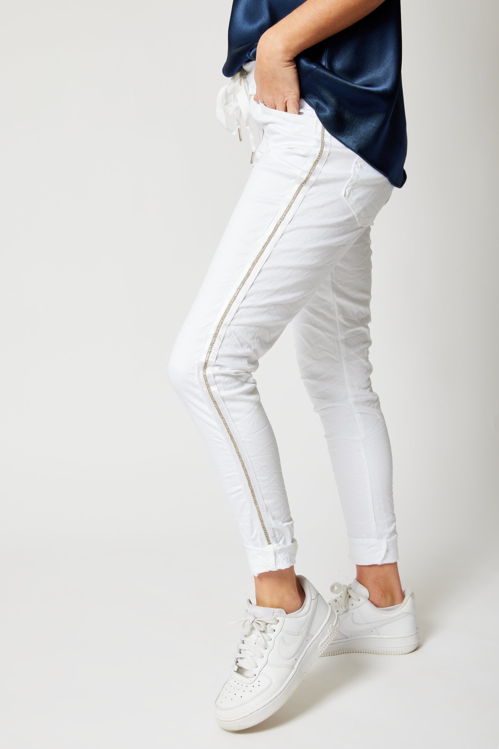 Rhinestone Super-Stretch Italian Pants Solid Colors - Jacqueline B Clothing