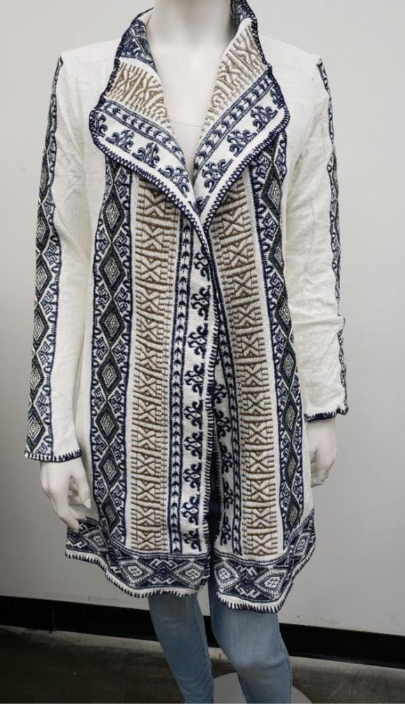 Jacket w/ Navy and Natural Embroidery - Jacqueline B Clothing
