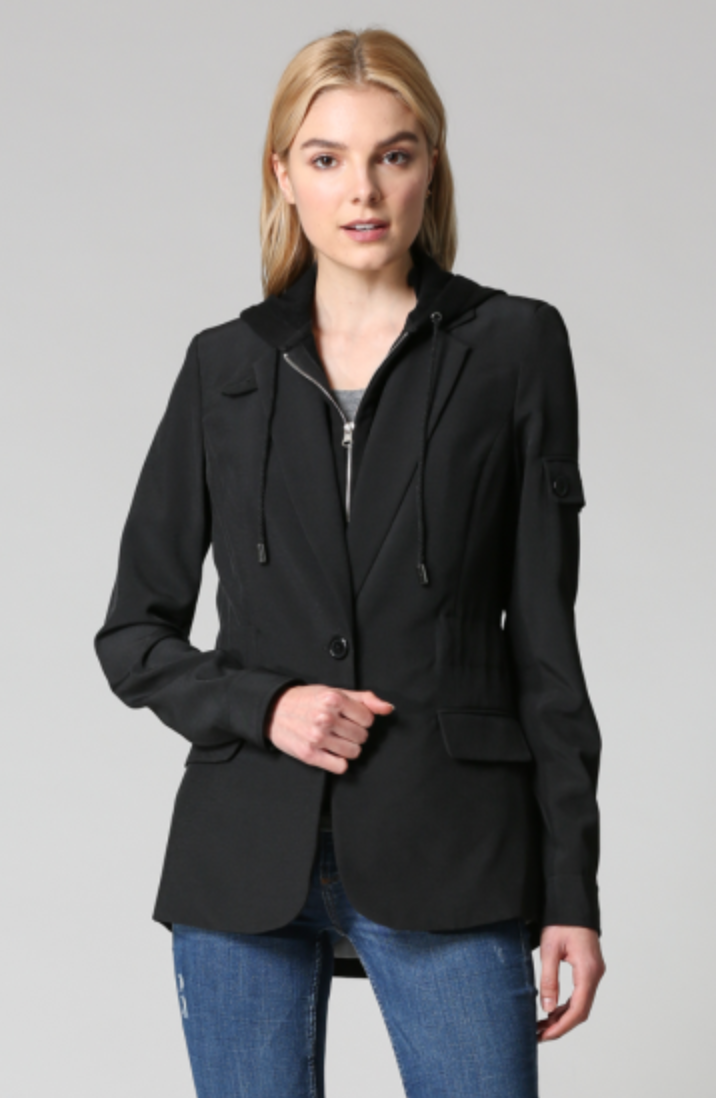 Zip-Out Hoodie Jacket Solid Black - Jacqueline B Clothing