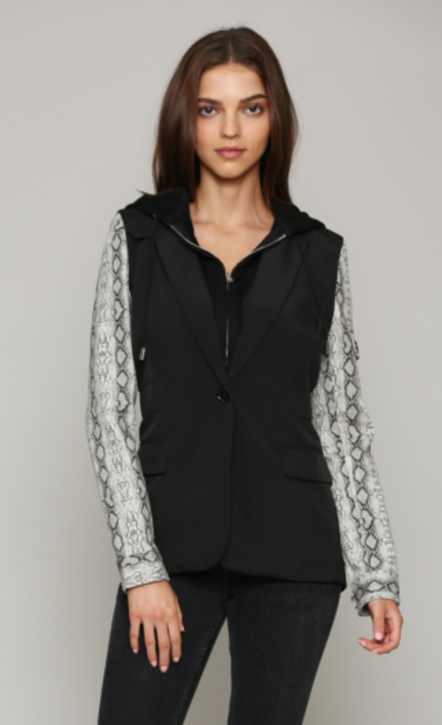 Zip-Out Hoodie Black White Snake Jacket - Jacqueline B Clothing