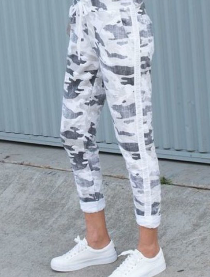 Super -stretch Italian Pant White camo - Jacqueline B Clothing