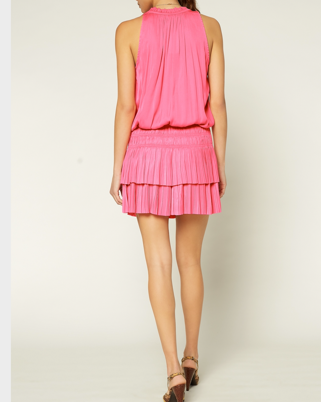 Sleeveless Pleated Short Dress Dark Pink - Jacqueline B Clothing