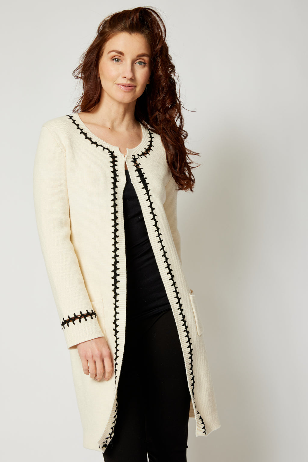 Zig Zag Trim Sweater Coat - Jacqueline B Clothing