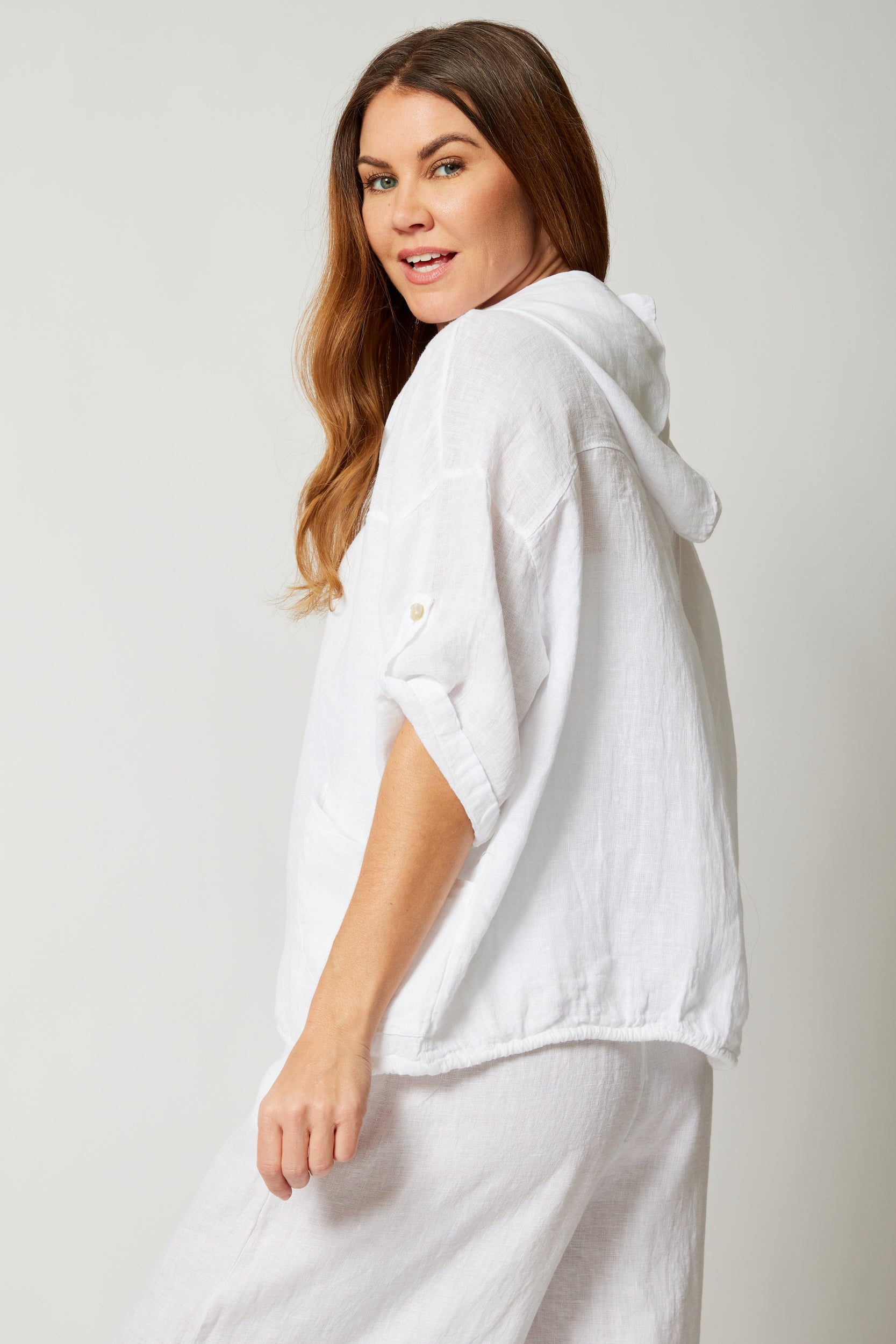 Linen zip hoodie top