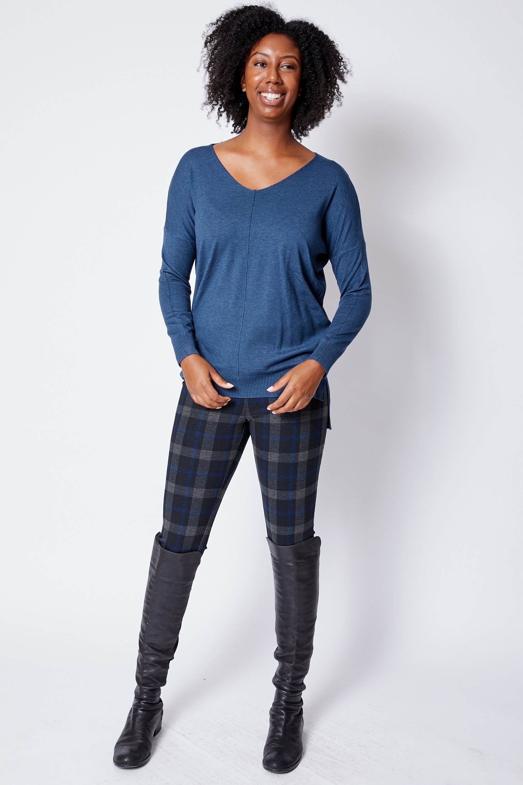 Pattern Legging Blue Check - Jacqueline B Clothing